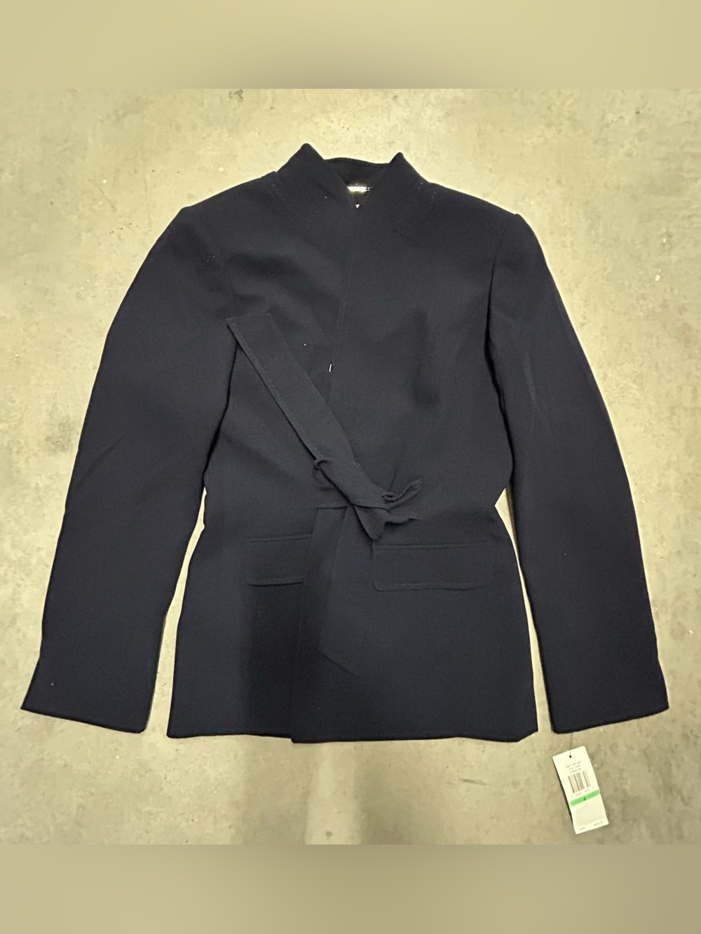 Womens Calvin Klein Navy Knit Wrap Belted Jacket